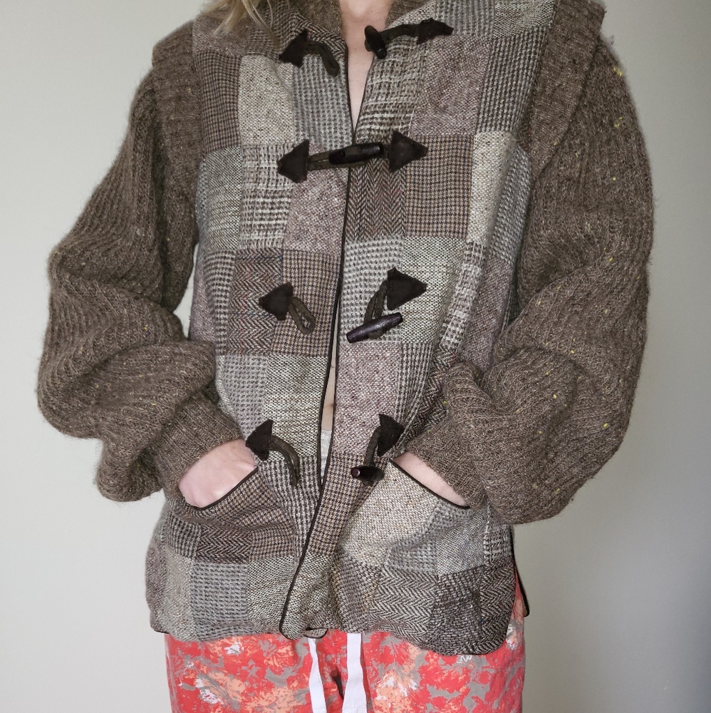 Vintage Irish Wool  Patchwork Sweater Coat - Picture 7 of 8